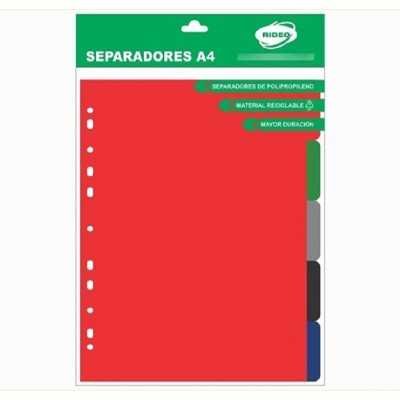 Separadores Plásticos A4 Colores Clásicos de 5 posiciones Rideo