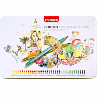 Set de Marcadores doble punta (Fineliner y Brushpen) x72 colores Bruynzeel