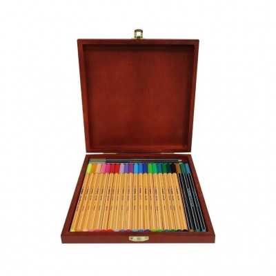 Set de 19 microfibras Point 88 +  5 marcadores Metalizados Pen 68 en estuche de madera Stabilo