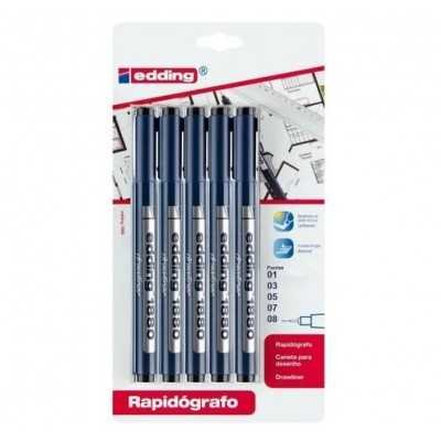 Set Microfibra Graduada E-1880 Drawliner x 5 unidades descartables Edding