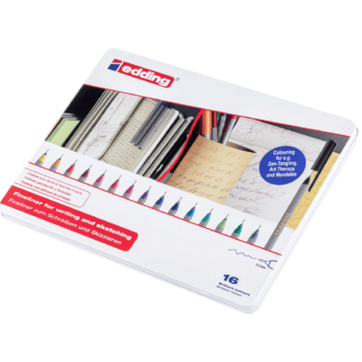 Set Microfibra al Agua Punta Extra Fina x16 colores en Lata Edding