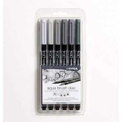 Marcador Acuarelable Aqua Brush Duo Tonos Grises x6 unidades Lyra