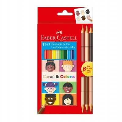 Lapices de color x12 unidades +3 lápices tonos piel dobles Faber Castell