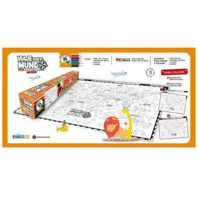 Lamina doble para colorear y pintar "VIAJE POR EL MUNDO" Uniesco.