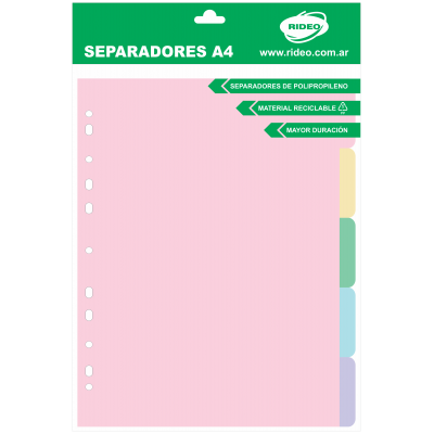 Separadores Plásticos A4 Fresh de 5 posiciones Rideo