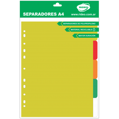 Separadores Plásticos A4 Intense de 5 posiciones Rideo