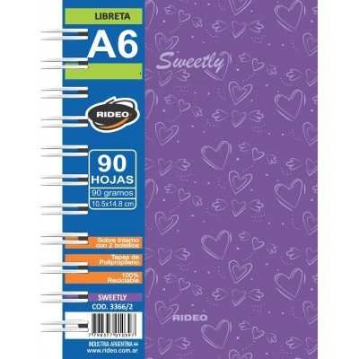 Libreta A6  tapa plástica Sweetly x90 hojas lisas Rideo