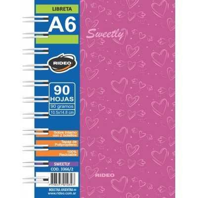 Libreta A6  tapa plástica Sweetly x90 hojas cuadriculadas Rideo