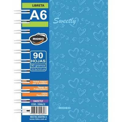 Libreta A6  tapa plástica Sweetly x90 hojas dotted (punteadas) Rideo