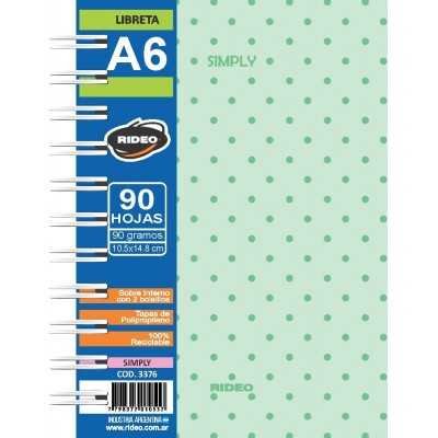 Libreta A6  tapa plástica Simply x90 hojas cuadriculadas Rideo