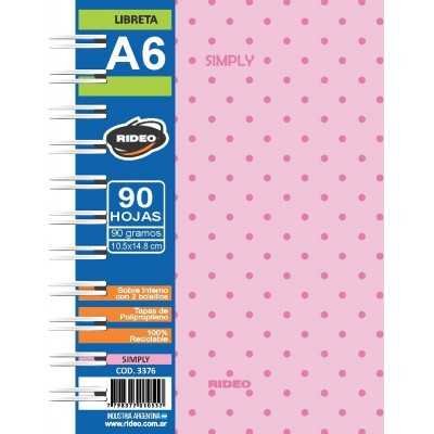 Libreta A6  tapa plástica Simply x90 hojas dotted (punteadas) Rideo