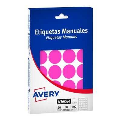 Caja de etiquetas adhesivas rosa flúo redonda 25 mm Avery
