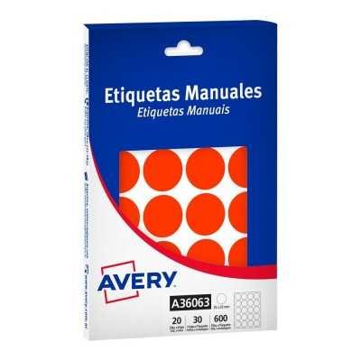 Caja de etiquetas adhesivas rojo flúo redonda 25 mm Avery