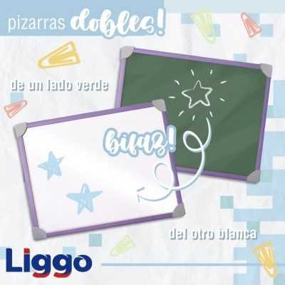 Pizarra  2 en 1 de 40x60 cm con marco color pastel celeste Liggo