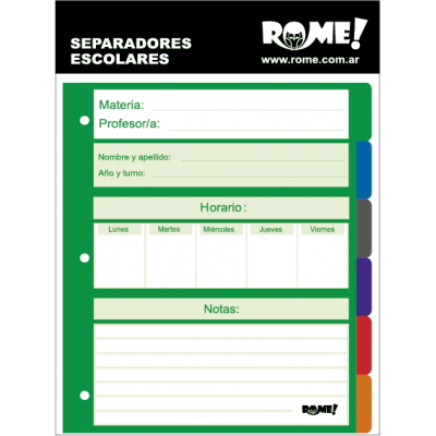 Separadores N°3 de cartulina colores clásicos 6 posiciones Rome