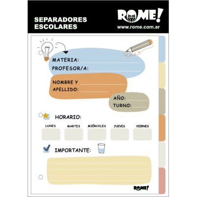 Separadores N°3 de cartulina fantasía 6 posiciones Rome