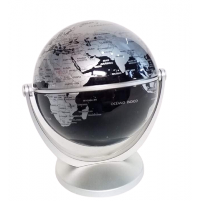 Globo Terráqueo multigiro de 10cm Negro y Plata base plástica Gloter
