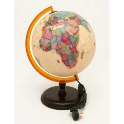 Globo terraqueo 25cm base de madera antiguo con luz