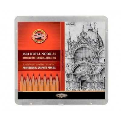 Set Grafito Hardtmuth x24 graduaciones 10H a 8B lata Koh-I-Noor