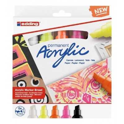 Set de marcadores acrílicos Neón E5000 punta redonda trazo grueso x5 colores Edding