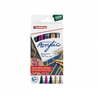Set de marcadores acrílicos Festivo E5100 punta redonda trazo medio x5 colores Edding