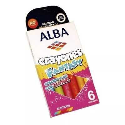 Crayones fantasy (Flúo con Glitter) x 6 colores Alba