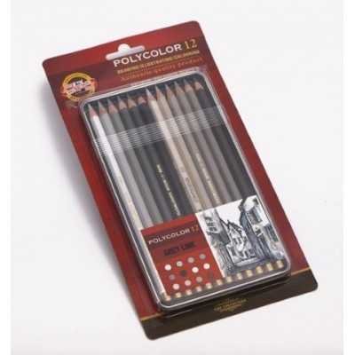 Lápices Polycolor escala de grises x12 unidades lata Koh-I-noor