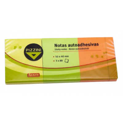 Nota adhesiva 50x40 mm x80 hojas SURTIDO FLUO x3 unidades Pizzini