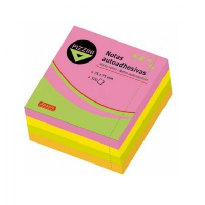 Nota adhesiva 75x75mm x320 hojas FLÚO Pizzini