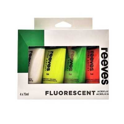 Set de Acrílicos x4 colores fluo de 75 ml Reeves