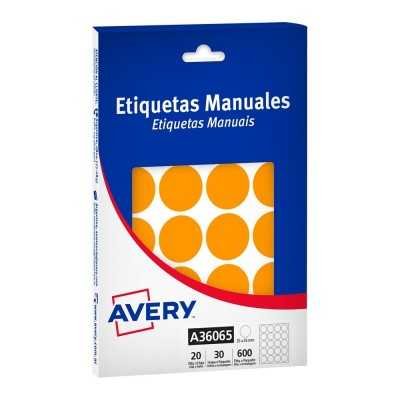 Caja de etiquetas adhesivas naranja flúo redonda 25 mm Avery