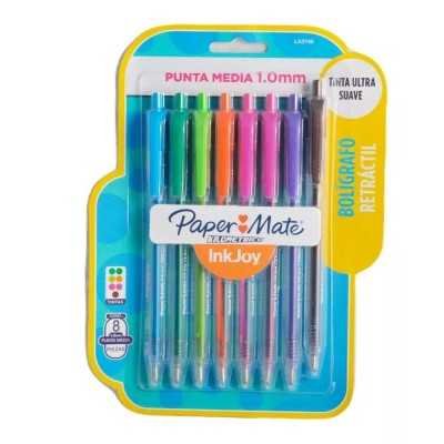 Set de Bolígrafos retráctiles de 1 mm 100RT Ink Joy x8 colores punta media Paper Mate
