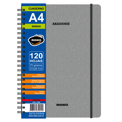 Cuaderno A4 Akademie con elástico x 120 hojas cuadriculadas Rideo