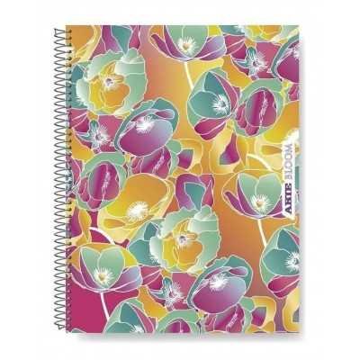 Cuaderno A4 espiralado BLOOM x80 hojas cuadriculadas tapas semirrigidas Arte