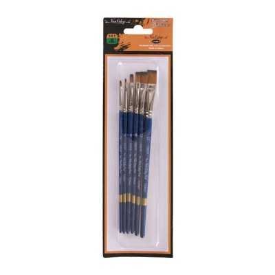 Set de pinceles sintéticos chatos x6 unidades N° 2-4-6-8-10-12 en blíster Van Orley