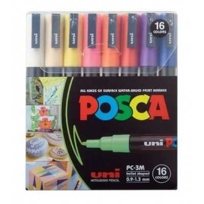 Set de Marcadores Posca PC-3M (Medios) x 16 Colores Uni