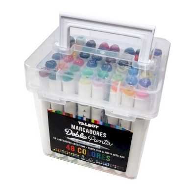 Set de marcadores artísticos al alcohol doble punta en valija x48 colores Talbot
