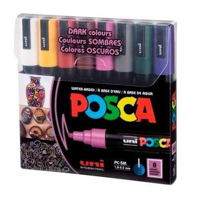 Set de Marcadores Posca PC-5M (Gruesos) x 8 colores Dark Uni