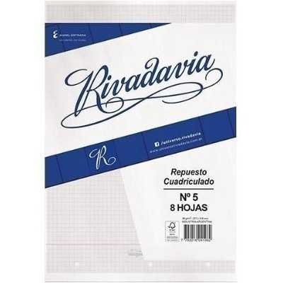 Repuesto Nº 5 x 8 hojas cuadriculado Rivadavia