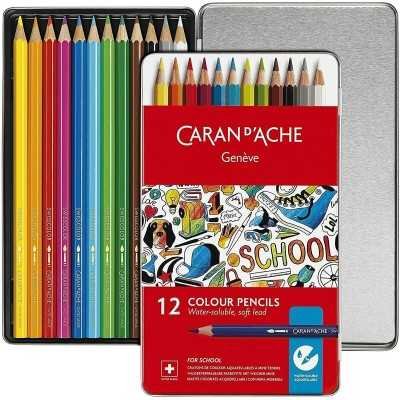 Lápices de colores acuarelables School x12 unidades surtidos metal box Caran D'Ache