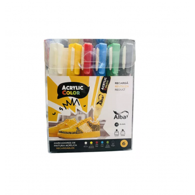 Set de marcadores Acrylic Colour 4 MM x 6 colores básicos Alba