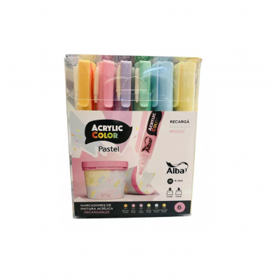 Set de marcadores Acrylic Colour 4 MM x 6 colores pasteles Alba