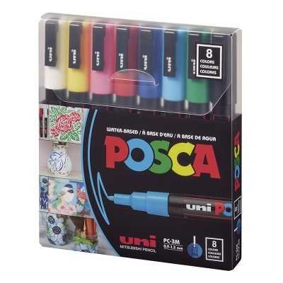 Set de Marcadores Posca PC-3M (Medios) x 8 Colores básicos Uni