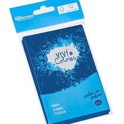 Sobre para tarjeta 7x10,5 cm azul de 120 grs x 10 unidades Medoro