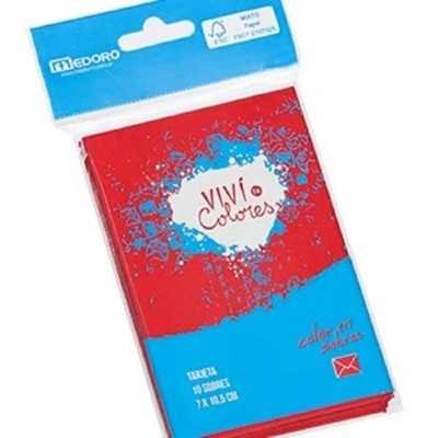 Sobre para tarjeta 7x10,5 cm rojo de 120 grs x 10 unidades Medoro