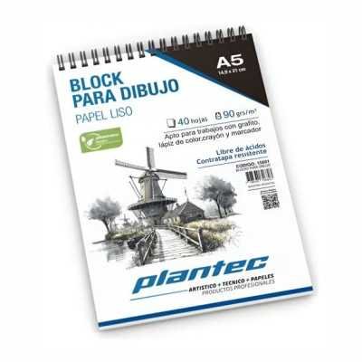 Block A5 para dibujo de 90 gramos Blanco Liso x40 hojas anillado Plantec