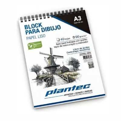 Block A3 para dibujo de 90 gramos Blanco Liso x40 hojas anillado Plantec