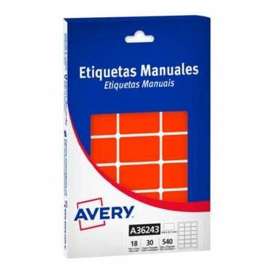 Caja de etiquetas adhesivas rojo fluo 19,8x33,7 mm Avery