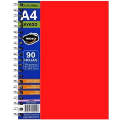 Cuaderno Espiralado A4 tapas plásticas Pastel candy x90 hojas rayadas Rideo