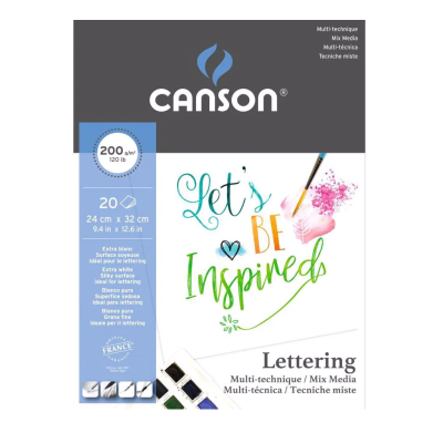 Block 24x32 cm Mix Media Lettering de 200 gramos x20 hojas Canson